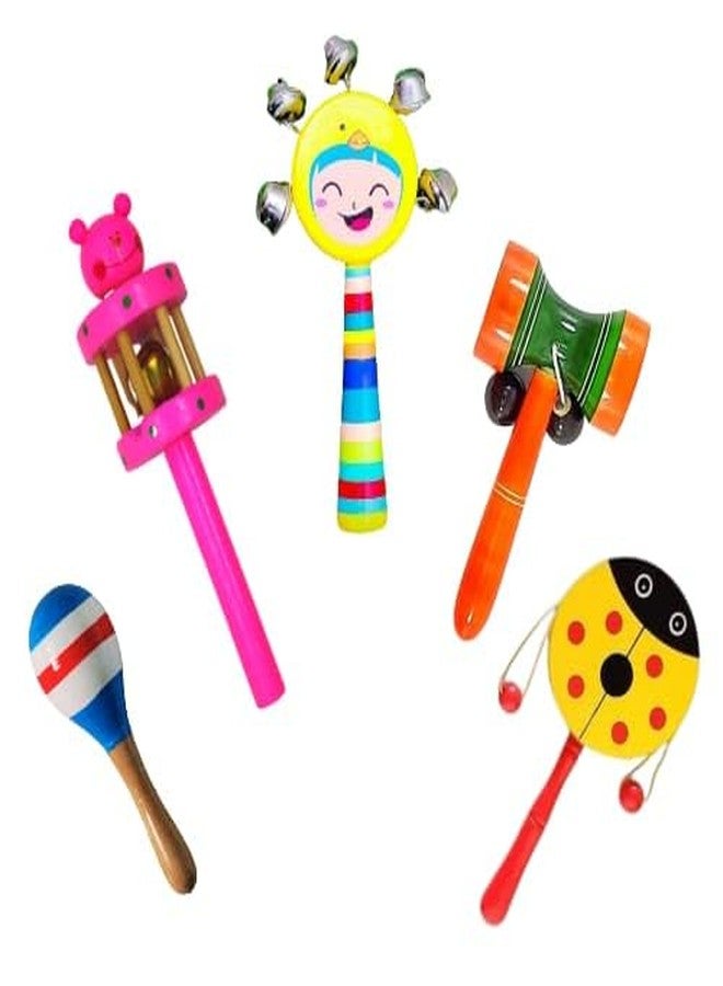 Little mind Handmade Wooden Baby Rattle Set - 5 Non-Toxic Musical Sensory Toys for Newborns & Infants (0-12 Months) - BPA-Free Developmental Instruments with Soothing Sounds - Image 1